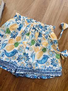 JING MODAS Crepe Fabric Set Consisting Of A Cropped Top And Shorts With Lining. - azul com amarelo - 查看 3