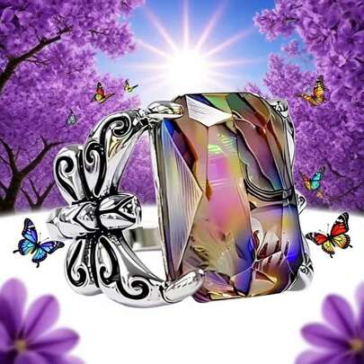 Anillo de libélula con conchas marinas de estilo vintage y colorido en plata antigua, con un estilo retro, exquisito y hermoso, es el regalo perfecto para bodas y uso diario.