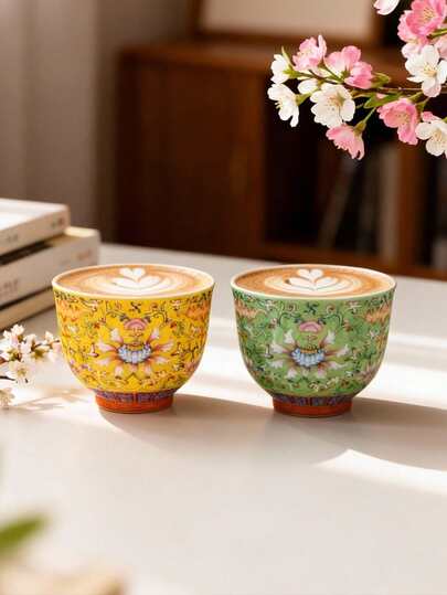 1pc Niche Style Ceramic Coffee/Latte/Tea Cup, Delicate Floral Pattern, Compact & Creative, Suitable For Home Or School Use