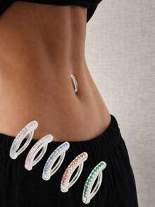 1 pieza Anillo de ombligo de plata de ley 925 con circonita cúbica, joyería de piercing de ombligo falso con diamante curvo - anillo del ombligo - Ver 5