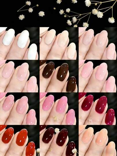 96片时尚新款亮面椭圆形人造指甲，色彩绚丽，全覆盖，纯色美甲套装，适用于美甲沙龙，使用方便，是女性和女孩瞬间提升美甲造型的理想之选。