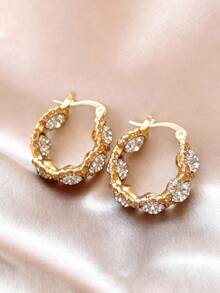 1对时尚透明水晶圈形耳环，优雅女士耳环 - 耳飾 - 查看 2