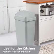 13 Gallon Kitchen Trash Can With Swing Top Lid, Heavy-Duty Plastic Garbage Bin Light Gray, Household Essential Space-Saving Easy To Clean For Home Kitchen - Gray - View 2