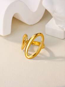 1pc Punk Geometric Hollow Open Ring, 18K Gold Plated Stainless Steel Band, Vintage Accessories Gift - Yellow Gold - View 2
