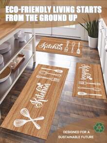 1 pieza Felpudo de cocina con estampado de letras de cubiertos, material de poliéster de estilo moderno, rectangular antideslizante y duradero, felpudo de entrada interior, felpudo de cocina, alfombra exterior, adecuado para sala de estar, dormitorio, decoración de cocina - Amarillo ante - Ver 12