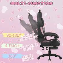 Ergonomic Gaming Chair With Cat Ears, Massage Lumbar Support & Footrest – Cute Computer Chair For Girls With Headrest, Reclining, 290lbs Capacity, Adjustable Armrests - Black and Pink - View 5