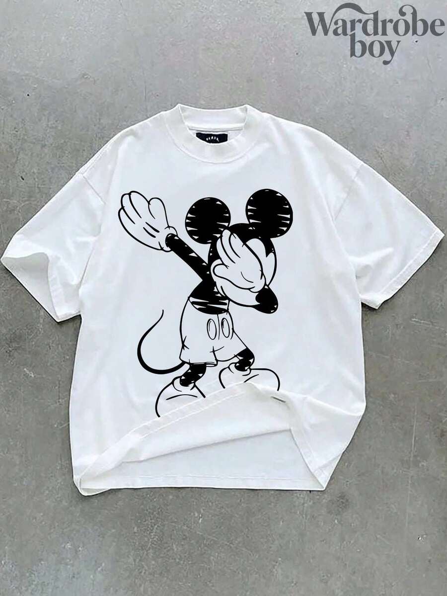 Disney Printed T-Shirt,Men's Mickey Dab Dance T-Shirt, Disney Dab Dance T-Shirt, Fun Disney T-Shirt, Mickey Sketch T-Shirt, Father's Day Gift, Mickey Mouse T-Shirt, Disney Men's Gift - 白色 - 查看 1