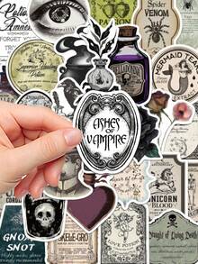 50张复古哥特式药剂师药水标签贴纸，适用于笔记本、手机壳、行李箱、吉他、滑板等。 - A - 查看 5