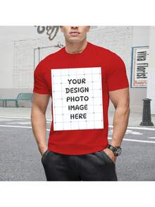 Oversized Custom T- Shirt 12 Colors Personalized Plus Size Tee Pure Cotton Tshirt- Add Your Image Photo Design- Men Women Adult Unisex Size- Solid Crew Neck Short Sleeve Tee Soft Comfortable Casual Workout Sportswear, PLUS SIZE - 紅色 - 查看 4
