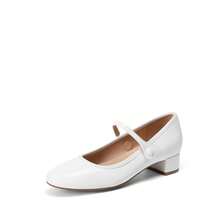 Women's Mary Jane Chunky Low Heels Comfortable Slip On Dress Shoes Closed Round Toe Casual Versatile Work Pumps Flats Shoes - 白色 - 查看 8