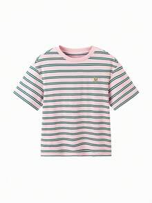 Balabala Tween Girl Short Sleeve T-Shirt, Boys & Girls, Striped Quick-Dry Fabric, Family Matching Summer Top - Red Hue - View 1