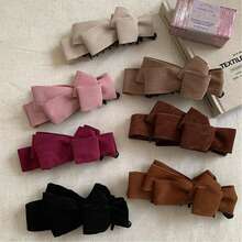 1pc Women Velvet Bow Banana Hair Clip, Vertical Ponytail Claw Clip, Korean Style Bowknot Ponytail Claw Clip, Suitable For Thick Hair, Can Be Used As Hair Accessory, Valentine's Day Gift For Girlfriend - Polychrome - View 3