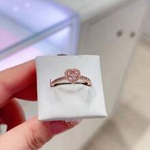 1pc Fashionable Novelty Jewelry Ring With Heart Shaped Pink Gemstone, Suitable For Women's Daily Wearing As Finger Ornament Valentines,Mom,Mother,Mother's Day,Gift - 愛心戒指 粉紅鑽 - 查看 2