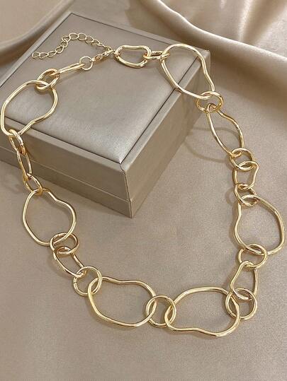 Collar de moda minimalista y de lujo - Cadena asimétrica abierta con baño de oro y diseño curvo artístico, joyería elegante y versátil para uso diario y ocasiones especiales, un regalo de estilo para cumpleaños, aniversarios, San Valentín y celebraciones románticas, joyería para mujeres