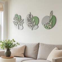 Wood's House Set Of 3 Abstract Decorative Leaf Wall Art Panels In MDF For Living Room, Bedroom, Or Office - Grey - View 1