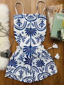 JING MODAS Crepe Fabric Set Consisting Of A Cropped Top And Shorts With Lining. - Novo Azul - View 1