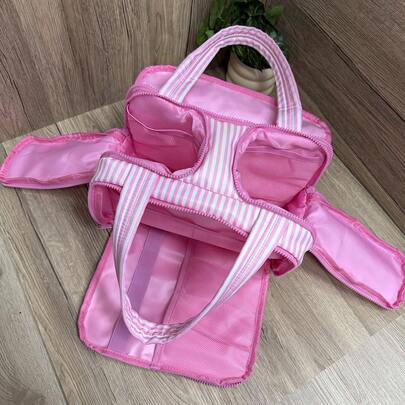 Stripe Toiletry Bag,Women Makeup Bag,Large Capacity Cosmetic Bag,Travel Essentials Organizer,Full Opening Pockets Waterproof Handbag,Multi-Compartment Travel Bag