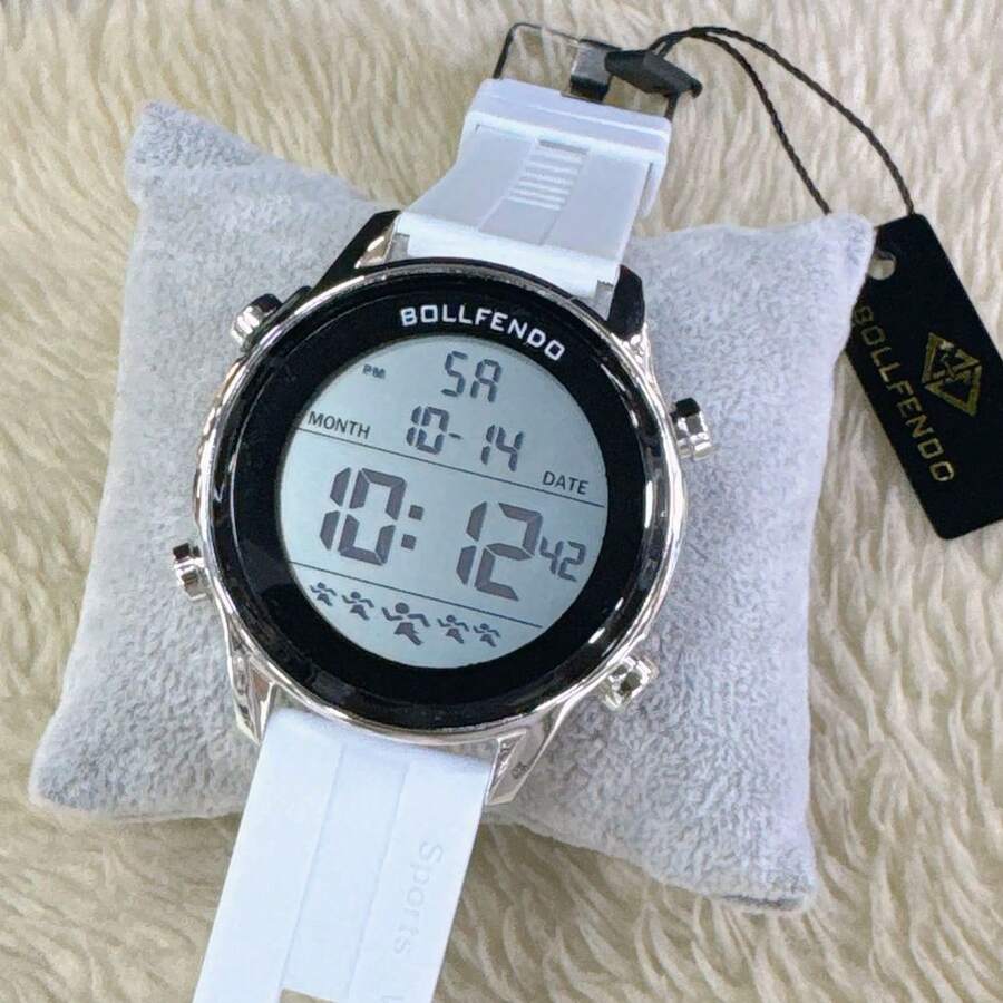 Men's Digital Watch With Digital Display Showing Time, Date, Day Of The Week, And Stopwatch Function, Available In Four Colors. 47 Mm Case. - Blanco - Ver 1