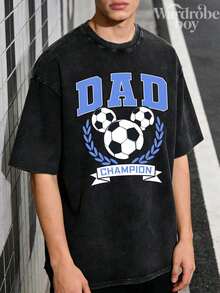 Disney Printed Wash Water T-Shirt,Men's Mickey Mouse Icon Football 'Dad Champion' Printed T-Shirt,Unisex,High-Quality Pure Cotton T-Shirt,Suitable For All Seasons, Comfortable And Breathable| Exquisite Design | The Best Choice For Giving Gifts - 黑色 - 查看 3