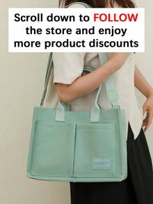 多功能竖条纹单肩包，女士钱包手提包，大容量多口袋帆布单肩托特包，轻便休闲单肩斜挎包，学生笔记本电脑包，简约运动背包，多隔层多口袋 - 綠色 - 查看 2