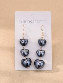 A Pair Of Ceramic Demon's Eye Blue-Eyed Heart-Shaped Earrings, Suitable For Ladies To Wear At Music Festivals And Parties - Multicolor - View 11