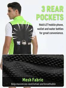 Men's Cycling Vest - Lightweight Full Zip Sleeveless Sports Jacket With Pockets, Suitable For Cycling And Running - Yellow - View 5