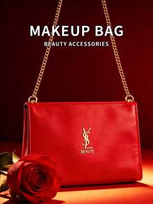 High-End Red Chain Strap Makeup Bag, Versatile Crossbody/Shoulder Bag For Daily Commute, Unique Non-Mainstream Design - Red - View 11