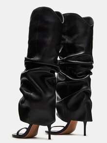 Women's Slouchy Knee High Heels Slouched Ruched Stiletto Helled Sandals Round Open Toe Pull On Boots For Music Festival Concert, Dress Shoes - 黑色 - 查看 11