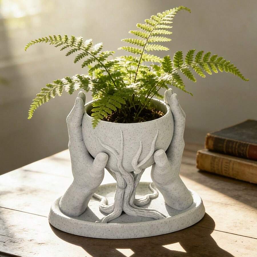 1pc Sculptural Vase With Marble Color Tone, Ins Style Desktop Decor, Succulent Planter - A - View 1