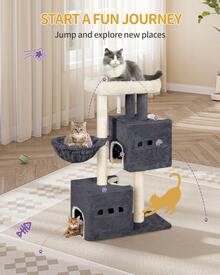 HEXCELEN 98 Cm Tower, Cat Tree, Sisal Scratching Post, Cats Tower For Indoor, Multi-Level Stable Cat Tree With Cats House, 2 Caves - Dark Grey - View 3