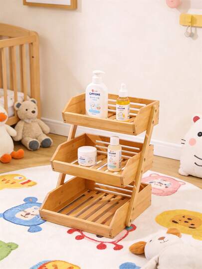 Giỏ đựng đồ 3 tầng bằng tre - Kệ đựng tã và đồ chơi cho trẻ sơ sinh, giá đựng đồ ăn nhẹ, trái cây và rau củ trên quầy bếp.