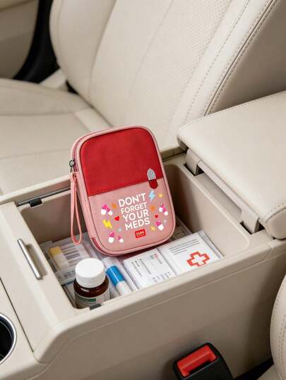 1个印有“别忘了带药”字样和药丸图案的便携式医疗包，便携式露营药袋，紧凑型急救包，旅行和居家便携式储物袋，小型药包，便捷药品包，应急包，多种颜色可选，适用于日常/户外/旅行，是注重健康和经常外出人士的必备之选，必备医疗配件，日常保健收纳包，储物整理器，旅行必备品