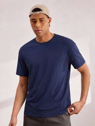 Driftmere HUODA Men's Casual Daily Commute Simple Solid Color Round Neck Loose Short Sleeve T-Shirt, Summer