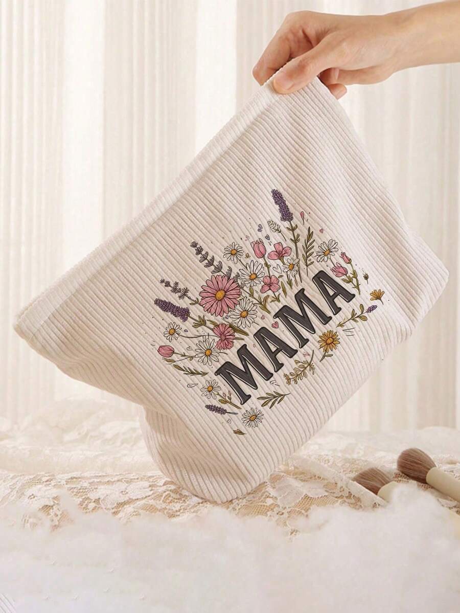 妈妈与花朵印花化妆包，拉链化妆品收纳袋，母亲节礼物，便携式拉链化妆品整理包，手提旅行洗漱包，轻便可折叠收纳袋，居家户外通用化妆品整理包，化妆品收纳袋，化妆包，洗漱包，旅行洗漱包，度假必备，女士旅行礼物 - 彩色 - 查看 1