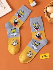 Noctvar OBM Sleepwear X TOM & JERRY 1 đôi tất nữ dài đến bắp chân họa tiết mèo và chuột, thiết kế hình trái tim hoạt hình dễ thương, tất mùa hè thời trang hình chuột ngộ nghĩnh, tất cổ cao thoáng khí với họa tiết hoạt hình, thích hợp làm quà tặng hoặc mặc hàng ngày cho học sinh/người lớn, tất đôi. - Nhiều màu - Xem 1