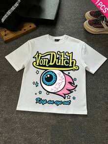 Boys & Teens' Casual Graphic Print Round Neck Short Sleeve T-Shirt, Summer Top - trắng - Xem 2