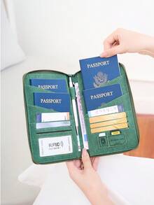 CHARM INFINITE New RFID Blocking Passport Holder, Fits Multiple Passports, Travel Document Organizer, Soft Material Zipper Long Passport Wallet With Detachable Wrist Strap, Valentine's Day Gift For Wife Or Girlfriend - Green - View 3