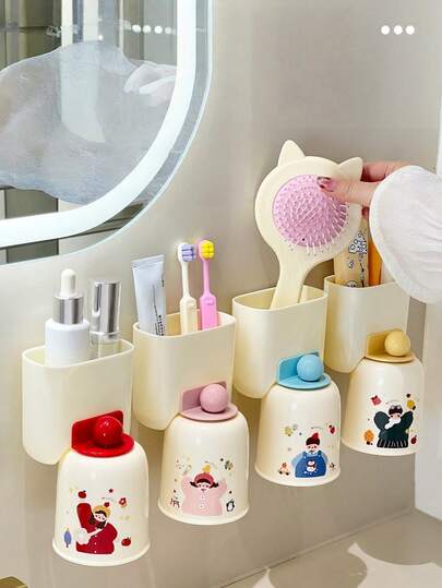 Vaso para enjuague bucal, vaso para cepillo de dientes invertido, vaso para cepillo de dientes de pareja, estante para suministros dentales de dibujos animados, vaso de enjuague montado en la pared del baño