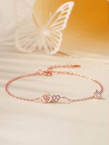 1 Peça Pulseira de Flor de Rosa Doce e Fofa em Prata 925, Colar Pendente Floral Adorável, Presente de Aniversário para Melhor Amiga, Lembrança Atenciosa para Festa - Rosa - Visão 2