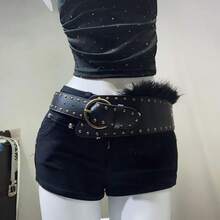 1pc Y2K Hot Girl Style Women's Belt, Retro Punk Wide Waist Cinch With Red Rivets & Fur Ball, Versatile Slimming Stylish Accessory For Jeans - 白色3 - 查看 9