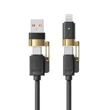四合一多功能液态硅胶铝合金数据线，支持240W超级快充，USB A/Type-C/Lightning接口，高速数据传输，兼容 17/16/15/14/13/12/11/Xs/Xr/8/7/6、S24 Ultra/S24/S23 Ultra/S23/S22/S21，通用数据线 - 彩色 - 查看 12