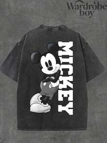 Disney Printed Wash Water T-Shirt,Men's Mickey Classic Pose Printed T-Shirt,Unisex,High-Quality Pure Cotton T-Shirt,Suitable For All Seasons, Comfortable And Breathable| Exquisite Design | The Best Choice For Giving Gifts - 黑色 - 查看 2
