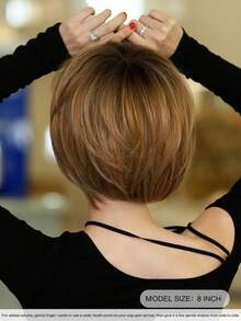 7JHH WIGS 8英寸棕金色精灵短假发，女士款 - 优雅超短层次假发，带刘海，耐热合成纤维材质，适合日常佩戴、音乐节庆典等场合。也可用于动漫或角色扮演。 - 漸層棕色 - 查看 4