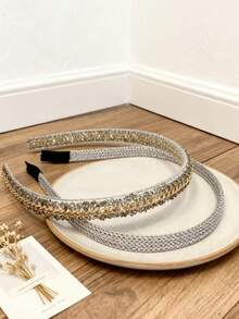 1pc Sparkling Gold Headpiece, Chain Hair Hoop, Sweet & Versatile For Going Out, Birthday, Bangs Styling, Elegant Resin Rhinestone Hair Accessory, Valentine's Day Gift, Birthday Gift - Gray 2pcs - View 3