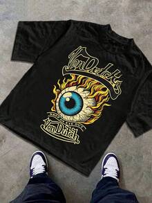 Boys & Teens' Casual Graphic Print Round Neck Short Sleeve T-Shirt, Summer Top - 黑色 - 查看 2