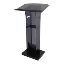 gladney Clear Acrylic Podium Stand With Slanted Reading Surface Raised Lip Dual Storage Panels Reinforced Base Portable Floor Lectern With Handle Slots And Hardware, 60*45cm Platform - Default - View 4