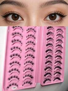 20 Pairs Cosplay Little Devil Manga False Eyelashes, Natural & Realistic, 3X Eye-Enlarging, Long & Lengthening, Eyes, Hard Stem, Thick & Voluminous For Women - Black - View 5