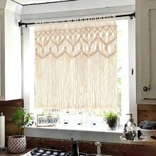 1件手工打结流苏窗帘幔，可移动短款门帘，适用于客厅隔断、婚礼背景、编织挂毯、波西米亚风墙饰 - 不含木杆 - 米色 - 查看 5