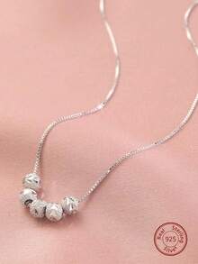 1 Peça Colar Gargantilha com Pingente Minimalista de Prata Esterlina S925, Pingente Fofo, Presente de Formatura para Filha, Presente Fashionável para Família, Item Comemorativo Único de Amizade e Família - contas redondas - Visão 4