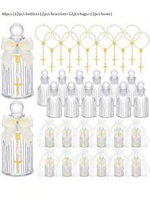 48个/12套圣水瓶，天主教洗礼小礼品瓶，带十字架和玫瑰图案，50毫升空玻璃瓶，适用于圣餐仪式、基督教教堂婚礼（经典白色） - 彩色 - 查看 9